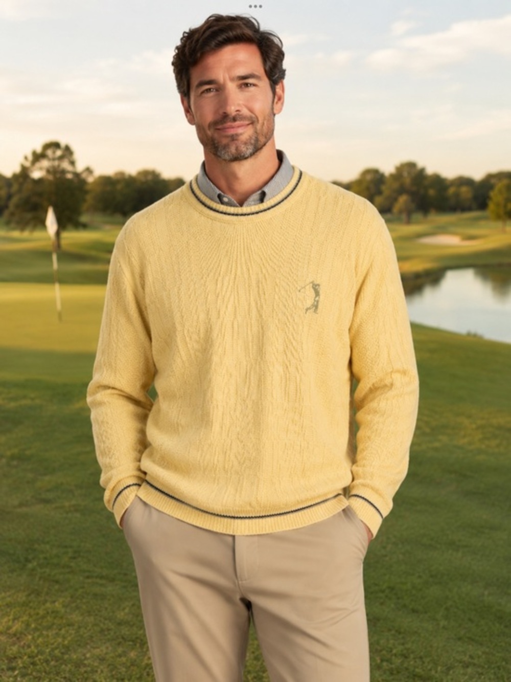 Vintage Classic Yellow Cable Knit Crewneck Men’s  Golfing Sweater size Large